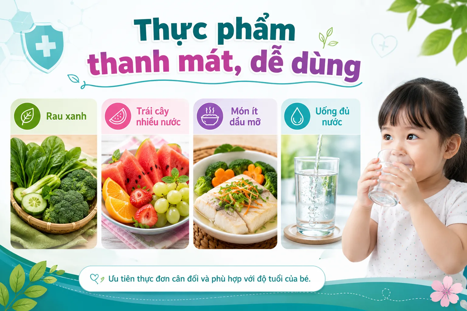TRẺ NÓNG TRONG, ĂN KÉM: GỢI Ý THỰC PHẨM THANH MÁT CHO BÉ