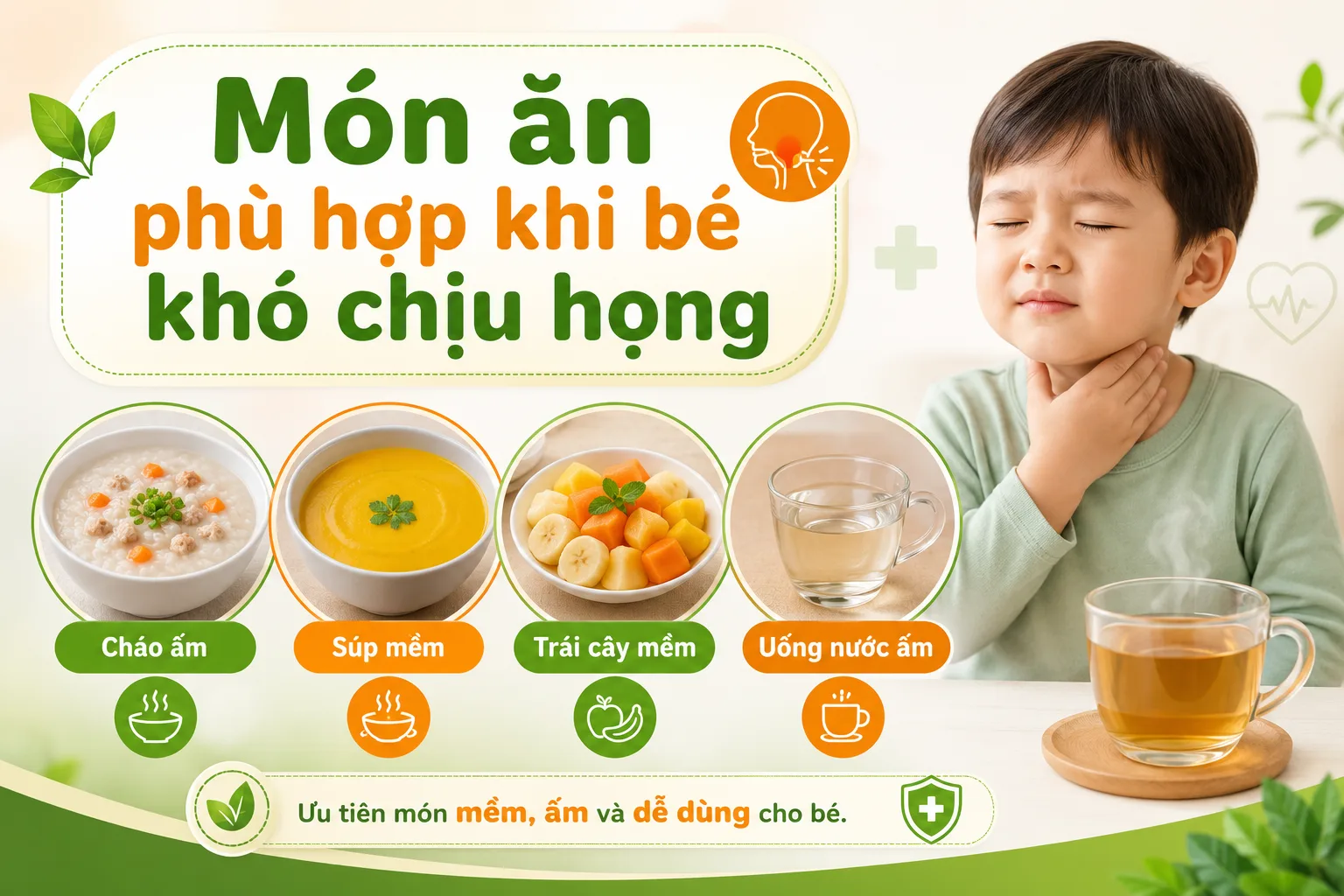 BÉ HO, KHÓ CHỊU HỌNG NÊN ĂN GÌ ĐỂ DỄ CHỊU HƠN? BÉ HO, KHÓ CHỊU HỌNG NÊN ĂN GÌ ĐỂ DỄ CHỊU HƠN?