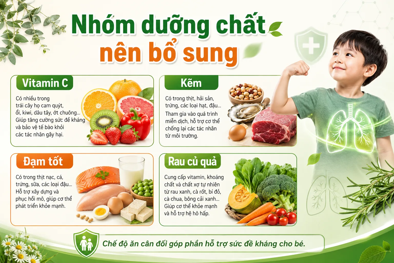 DINH DƯỠNG HỖ TRỢ HỆ HÔ HẤP KHỎE MẠNH CHO BÉ KHI GIAO MÙA