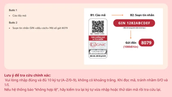 KIỂM TRA HÀNG CHÍNH HÃNG GINIC: HƯỚNG DẪN WEB & SMS 8079 KIỂM TRA HÀNG CHÍNH HÃNG GINIC: HƯỚNG DẪN WEB & SMS 8079