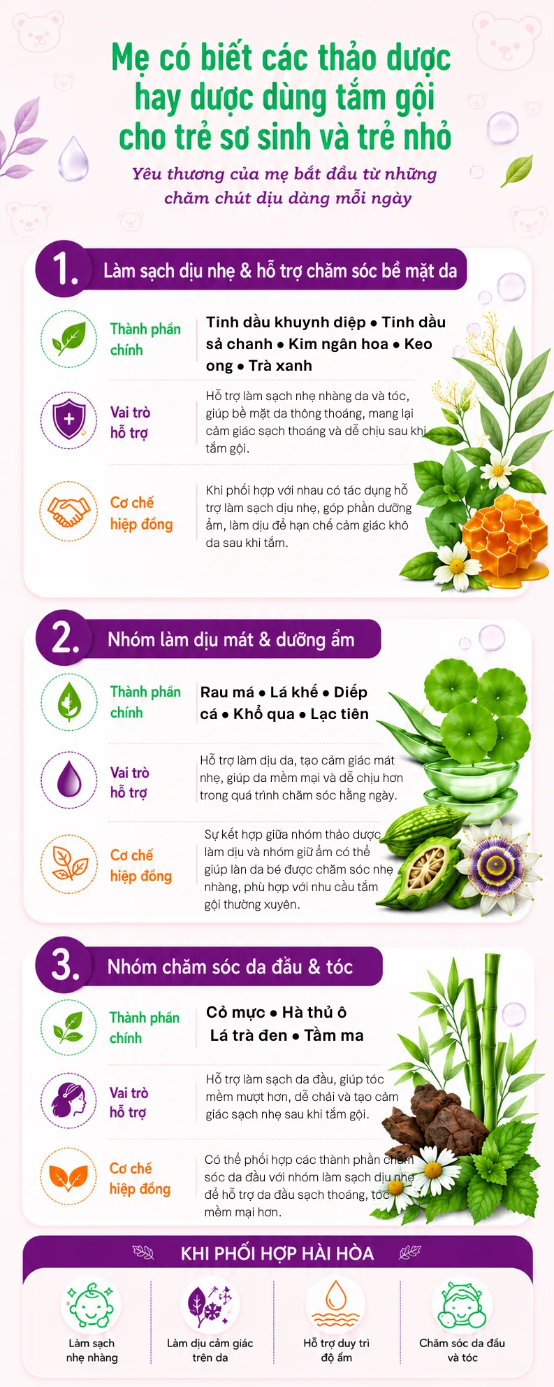 [INFOGRAPHIC] Mẹ có biết các thảo dược hay được dùng tắm gội cho trẻ sơ sinh và trẻ nhỏ?